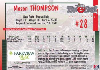 2017 Grandstand Fort Wayne TinCaps #NNO Mason Thompson Back