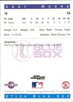 1993 Classic Best Utica Blue Sox #16 Andy Moore Back