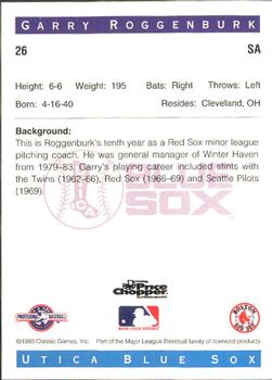 1993 Classic Best Utica Blue Sox #26 Garry Roggenburk Back