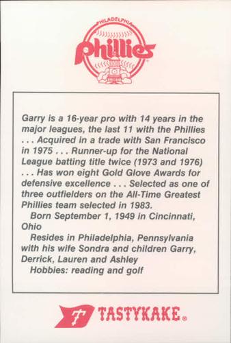 1986 Tastykake Philadelphia Phillies #NNO Garry Maddox Back