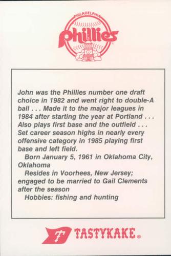 1986 Tastykake Philadelphia Phillies #NNO John Russell Back