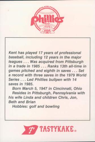 Kent Tekulve - Phillies #455 Fleer 1986 Baseball Trading Card