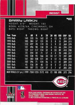 2003 Ultra - Gold Medallion #41 Barry Larkin Back