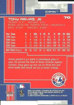 2003 Ultra - Gold Medallion #70 Tony Armas Jr. Back