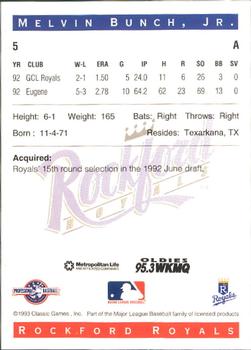 1993 Classic Best Rockford Royals #5 Melvin Bunch, Jr. Back