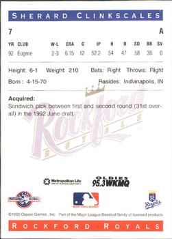 1993 Classic Best Rockford Royals #7 Sherard Clinkscales Back