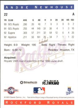 1993 Classic Best Rockford Royals #22 Andre Newhouse Back