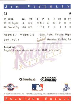 1993 Classic Best Rockford Royals #23 Jim Pittsley Back