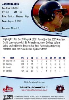 2004 Choice Lowell Spinners #15 Jason Ramos Back