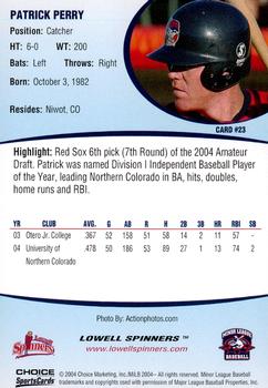 2004 Choice Lowell Spinners #23 Patrick Perry Back