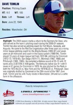 2004 Choice Lowell Spinners #35 Dave Tomlin Back