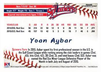 2016 Grandstand Lowell Spinners #NNO Yoan Aybar Back