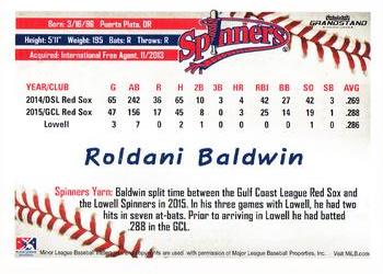 2016 Grandstand Lowell Spinners #NNO Roldani Baldwin Back