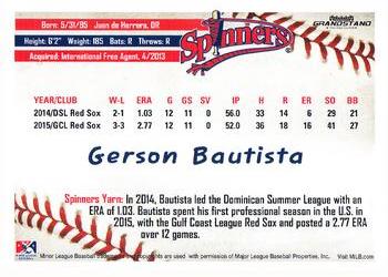 2016 Grandstand Lowell Spinners #NNO Gerson Bautista Back