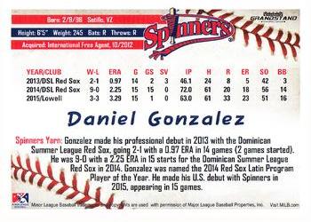 2016 Grandstand Lowell Spinners #NNO Daniel Gonzalez Back