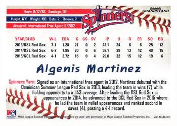 2016 Grandstand Lowell Spinners #NNO Algenis Martinez Back