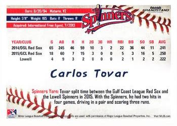 2016 Grandstand Lowell Spinners #NNO Carlos Tovar Back