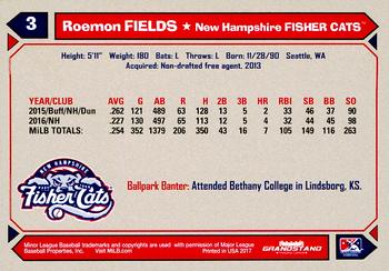 2017 Grandstand New Hampshire Fisher Cats #NNO Roemon Fields Back