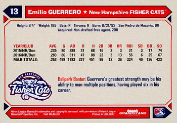 2017 Grandstand New Hampshire Fisher Cats #NNO Emilio Guerrero Back