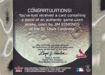 2003 Ultra - Moonshots Memorabilia #NNO Jim Edmonds Back