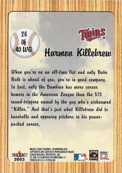 2003 Ultra - When It Was A Game #26WG Harmon Killebrew Back