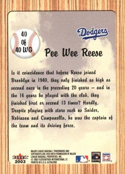 2003 Ultra - When It Was A Game #40WG Pee Wee Reese Back