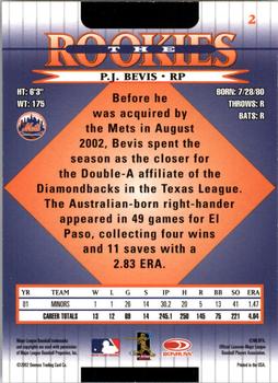 2002 Donruss The Rookies #2 P.J. Bevis Back
