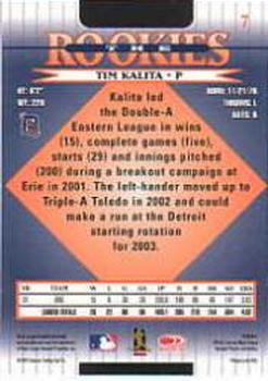 2002 Donruss The Rookies #7 Tim Kalita Back