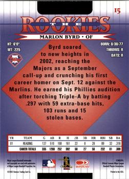 2002 Donruss The Rookies #15 Marlon Byrd Back