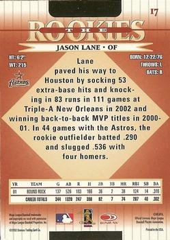 2002 Donruss The Rookies #17 Jason Lane Back