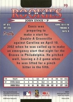 2002 Donruss The Rookies #19 John Ennis Back