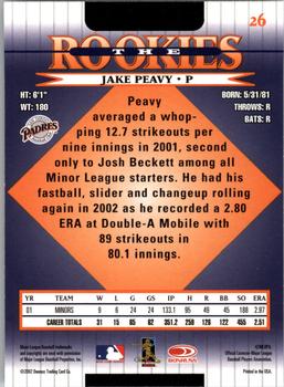 2002 Donruss The Rookies #26 Jake Peavy Back