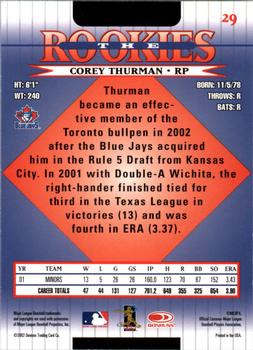 2002 Donruss The Rookies #29 Corey Thurman Back