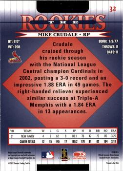 2002 Donruss The Rookies #32 Mike Crudale Back