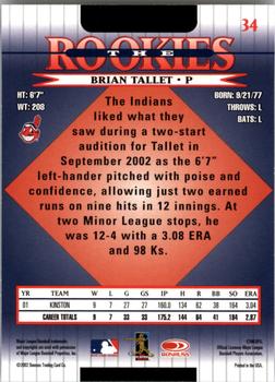 2002 Donruss The Rookies #34 Brian Tallet Back