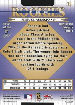 2002 Donruss The Rookies #35 Miguel Asencio Back