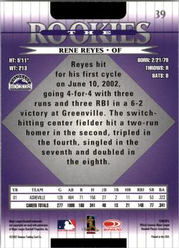 2002 Donruss The Rookies #39 Rene Reyes Back