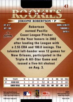 2002 Donruss The Rookies #43 Jeriome Robertson Back