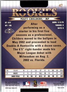 2002 Donruss The Rookies #47 Matt Childers Back