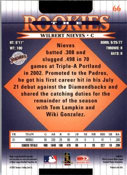 2002 Donruss The Rookies #66 Wilbert Nieves Back