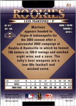 2002 Donruss The Rookies #67 Luis Martinez Back