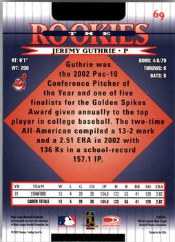 2002 Donruss The Rookies #69 Jeremy Guthrie Back