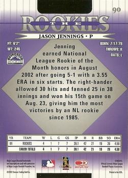 2002 Donruss The Rookies #90 Jason Jennings Back