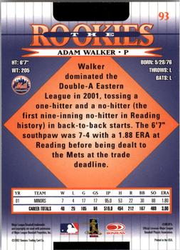 2002 Donruss The Rookies #93 Adam Walker Back