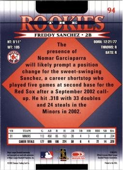 2002 Donruss The Rookies #94 Freddy Sanchez Back
