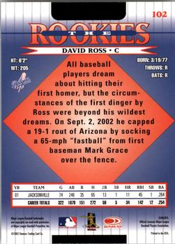2002 Donruss The Rookies #102 David Ross Back