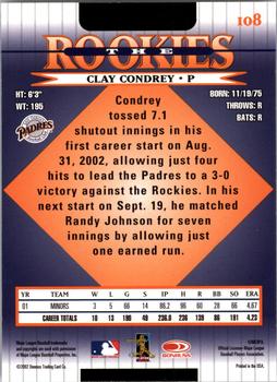 2002 Donruss The Rookies #108 Clay Condrey Back