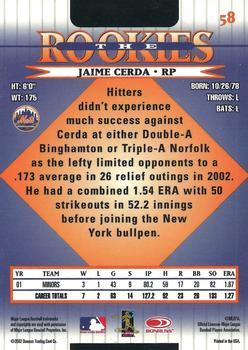 2002 Donruss The Rookies #58 Jaime Cerda Back