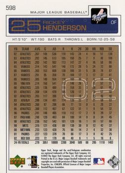 2004 Upper Deck - 2003 Upper Deck Update Gold #598 Rickey Henderson Back