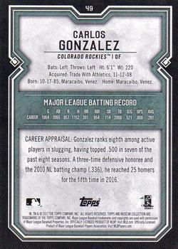 2017 Topps Museum Collection - Copper #49 Carlos Gonzalez Back